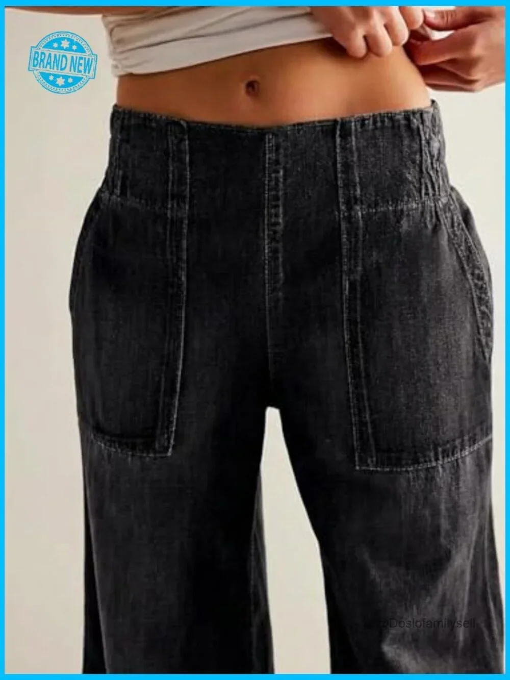 Wide Leg Baggy Jeans Elastic Waist Pull On Denim Pants Trendy Y2k Low Mid Rise